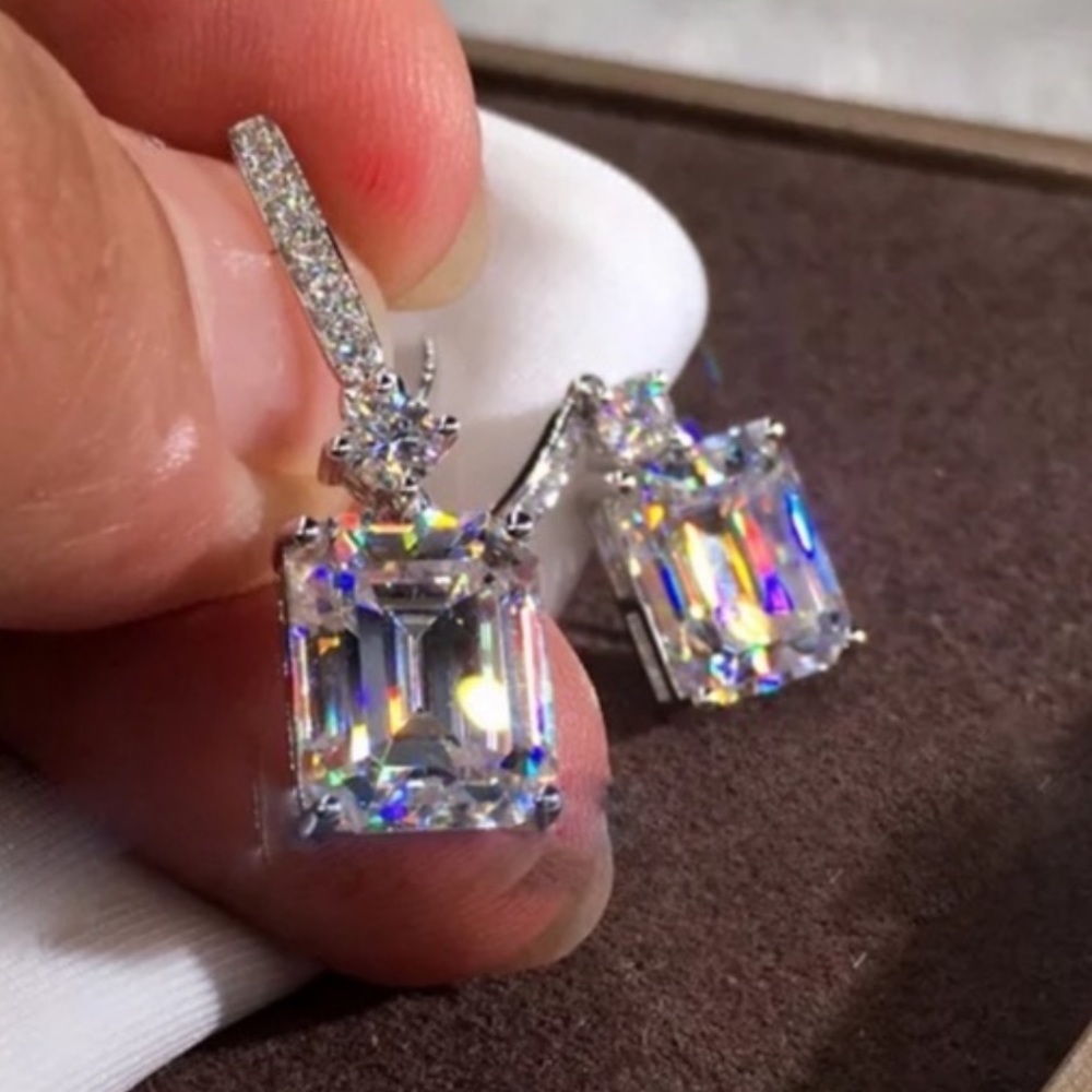 **New 925 Sterling Silver Diamond Drop Earrings - Picture 2 of 4